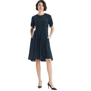 MM Lafleur Size XS The Jessica Dress 100% Silk Brushstroke Dark Spruce Green